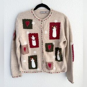 Craft and Barrow Festive Beige Snowman Sweater size S